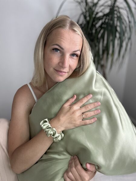 Vienpusējā zīda spilvendrāna, 50x70cm, zaļa 